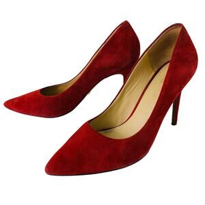 Michael Kors Size 9.5 Leather Suede Pumps Heel Burgundy Wine Pointed Toe Holiday
